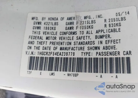 2014 Honda Accord Sport z USA, uszkodzony, nr VIN 1HGCR2F54EA239779